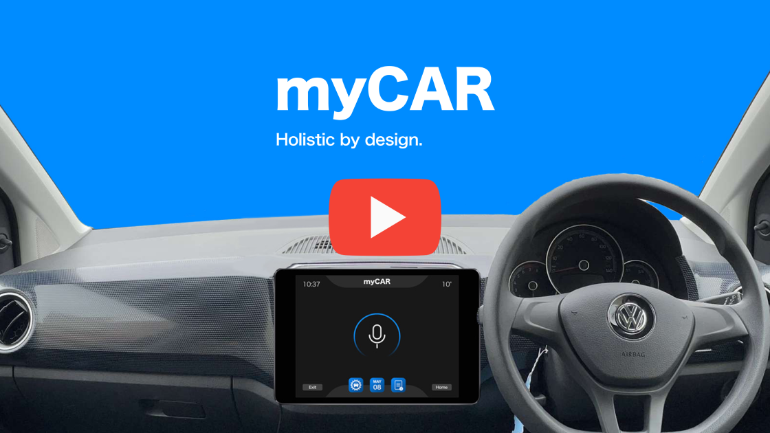 myCAR logo with a car dashboard